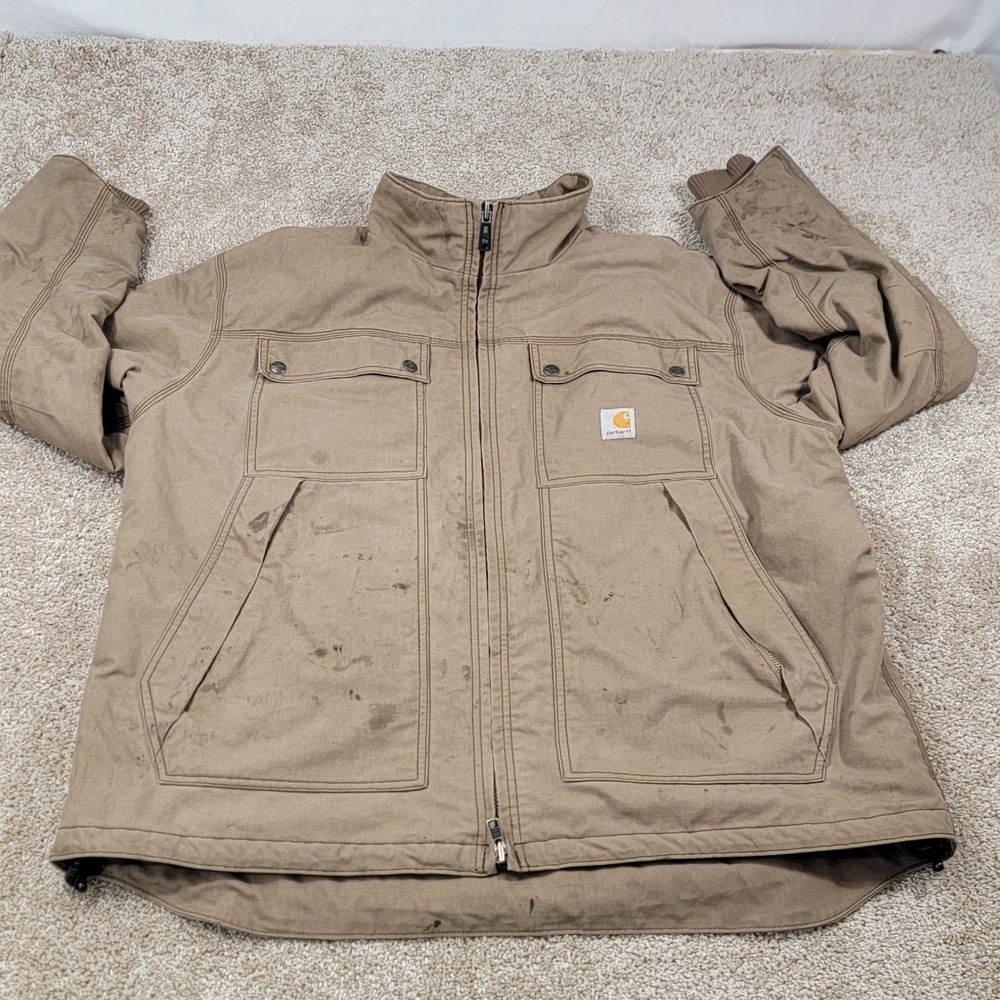 Carhartt Mens 2XL Tan Canvas Quilted Lined Work Jacket 101492 908 Distressed